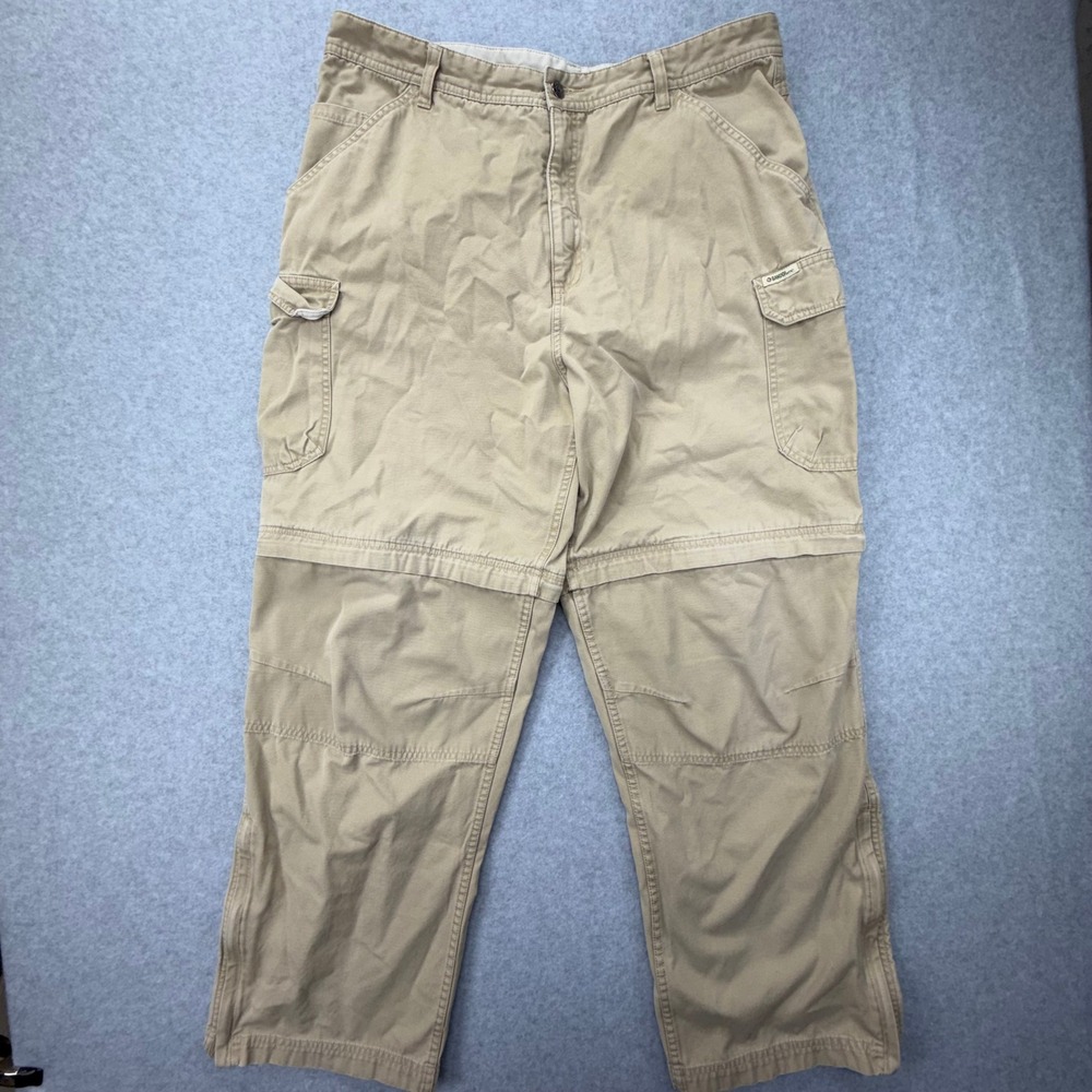 Gander Mountain Mens 38x32 Convertible Cargo Hiking Pants Khaki Tan Cotton‎ Zip